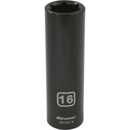 Dynamic 1/2" Drive Deep Socket, Black Phosphate, Tools 1/2" Drive 6 Point Metric, 16mm Deep Length D014216